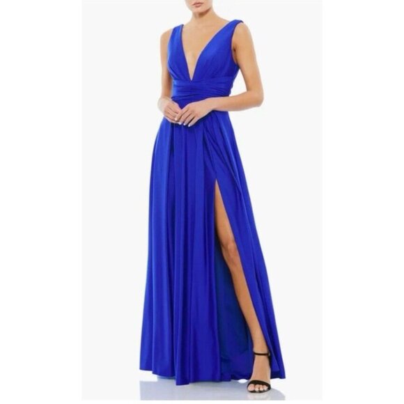 Mac Duggal Long Formal V Front Back Gown Dress 14 Royal Blue NWT $398 - Picture 7 of 14